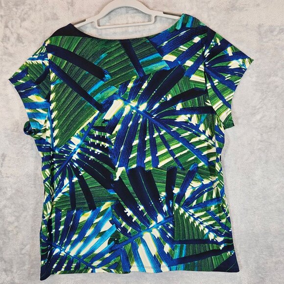Worthington Blouse Womens 2X Bold Colorful Tropical Leaf Pleats Top casual flowy - Picture 2 of 11